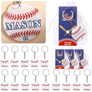30 Sets Sport Team Party Favors Acrylic DIY Name Keychains Soccer Softball Baseball Keychain Gift for Birthday Party Reward(White,Baseball) (As Pictures Shown)