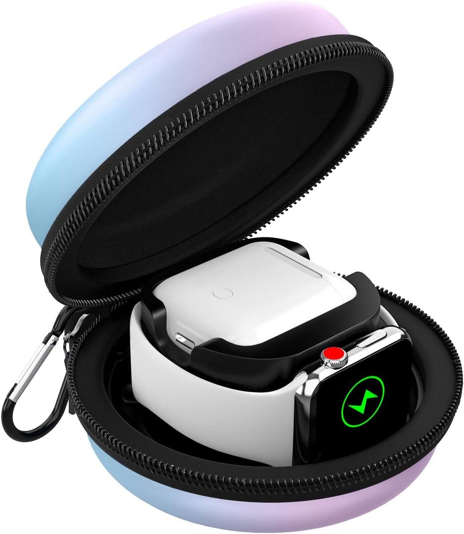 Storage Box Compatible Apple Watch Series 11/10/9/8/7/6/5/4/3/2/1/SE3/SE2/SE,Portable Travel Case fit iWatch 46mm 45mm 44mm 42mm 41mm 40mm 38mm AirPods Pro/3/2/1 Charging Dock,GrditBluePurple