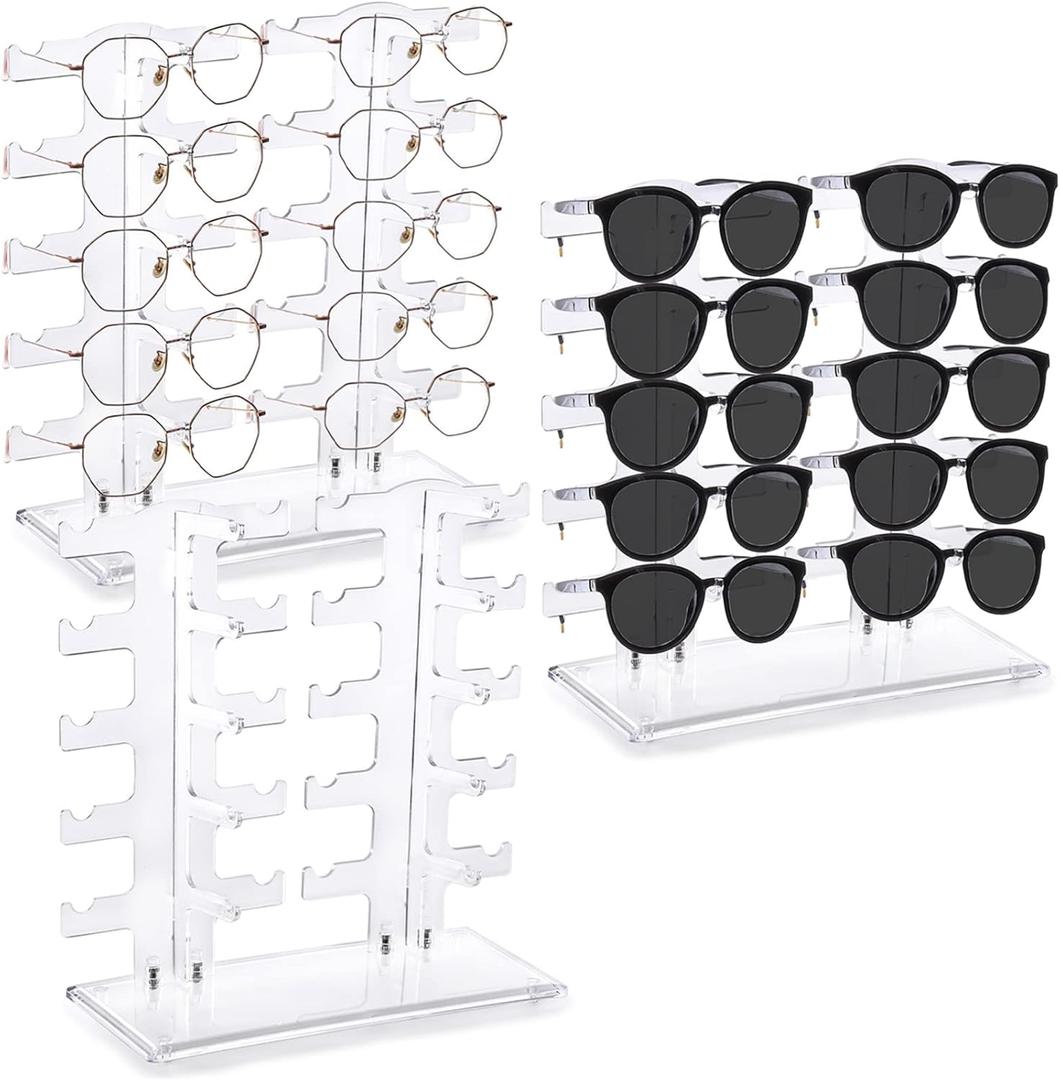 DEAYOU 3 Pack Plastic Sunglasses Rack, 6 Row 30 Pairs Eyeglasses Holder Display Stand, Transparent Eyewear Frame Riser, Glass Showcase Stand Organizer for Collection, Home, Store, 10-Pair Each Holder