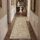 Non Slip 2x6 Kitchen Runner Rug for Hallway Washable Laundry Room Rug Vintage Distressed Floral Carpet for Entryway, Bathroom, Kitchen Rugs for Floor Beige