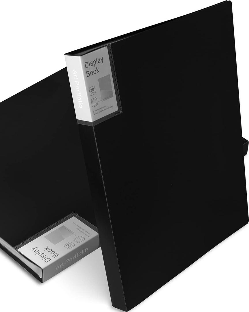 Folder with Plastic Sleeves 2 Packs 11"x14" Black Portfolio Folder for Artwork Display Book 30 Pockets 60 Page Capacity