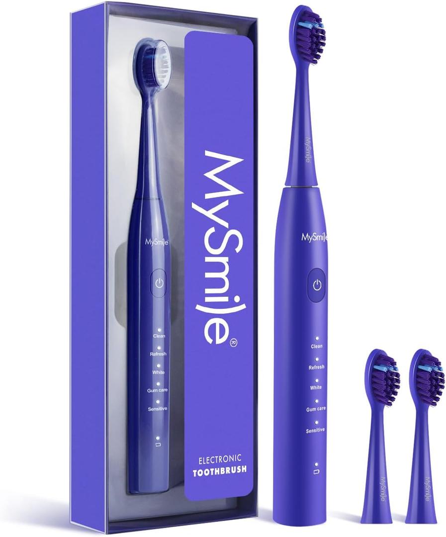 MySmile DY156 Electric Toothbrush for Adults, Rechargeable Sonic Battery Toothbrush Portable with 3 Brush Heads, 2 Mins 5 Modes Smart Timer, 45000VPM, One Charge for 60 Days (Violet)