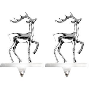 Klikel Stocking Holder Set of 2 - Christmas Reindeer Stocking Hanger For Mantel - Shiny Silver Metal Deer Christmas Stocking Holder For Fireplace Mantle - Heavy Stocking Holder For Mantle-facing Right