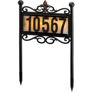Natures Mark Solar Power Lighted House Numbers Address Stake Sign - LED Illuminated Outdoor Metal Light Up House Number Sign Decor for Home Yard Street (Metal Stake)