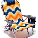 SUNNYFEEL Low Beach Chair 1 Pack, 5-Position Lay Flat Reclining, Backpack Portable Folding Chairs with Cooler Bag & Cup Holder, Heavy Duty 350 LBS, Compact for Beach, Camping, Travel