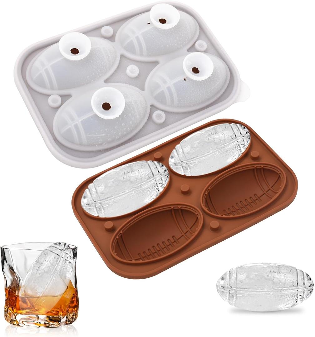 2 x Football Ice Cube Mold,2.5" x 4 ices,Large Ice Cube Molds,ice Molds | Football ice mold for Super Bowl Party,Football Gifts,Whiskey Ice Cubes Mold(bourbon ice cube molds) for Whiskey,Cocktails