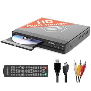 Compact DVD Player with Included HDMI | Multi Region Disc Playback | 1080 HD Upscaling | HDMI, RCA, & AV Connectivity | USB, MP3, & CD Playback | Easy Use Remote Control Included | OAKCASTLE DVD100, Black
