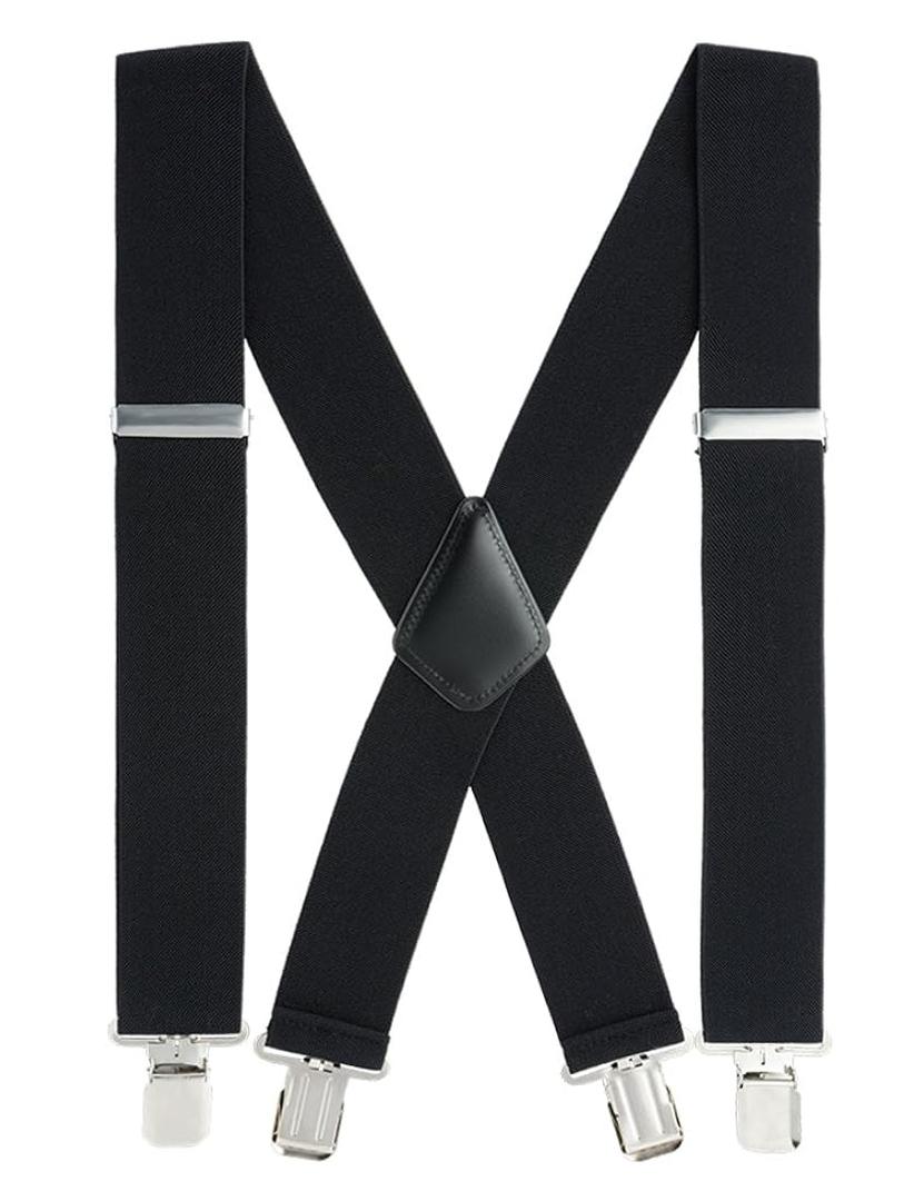 Suspenders for Men and Women - 2 Inch Wide X-Back Adjustable Elastic for Work, Heavy Duty (Black)