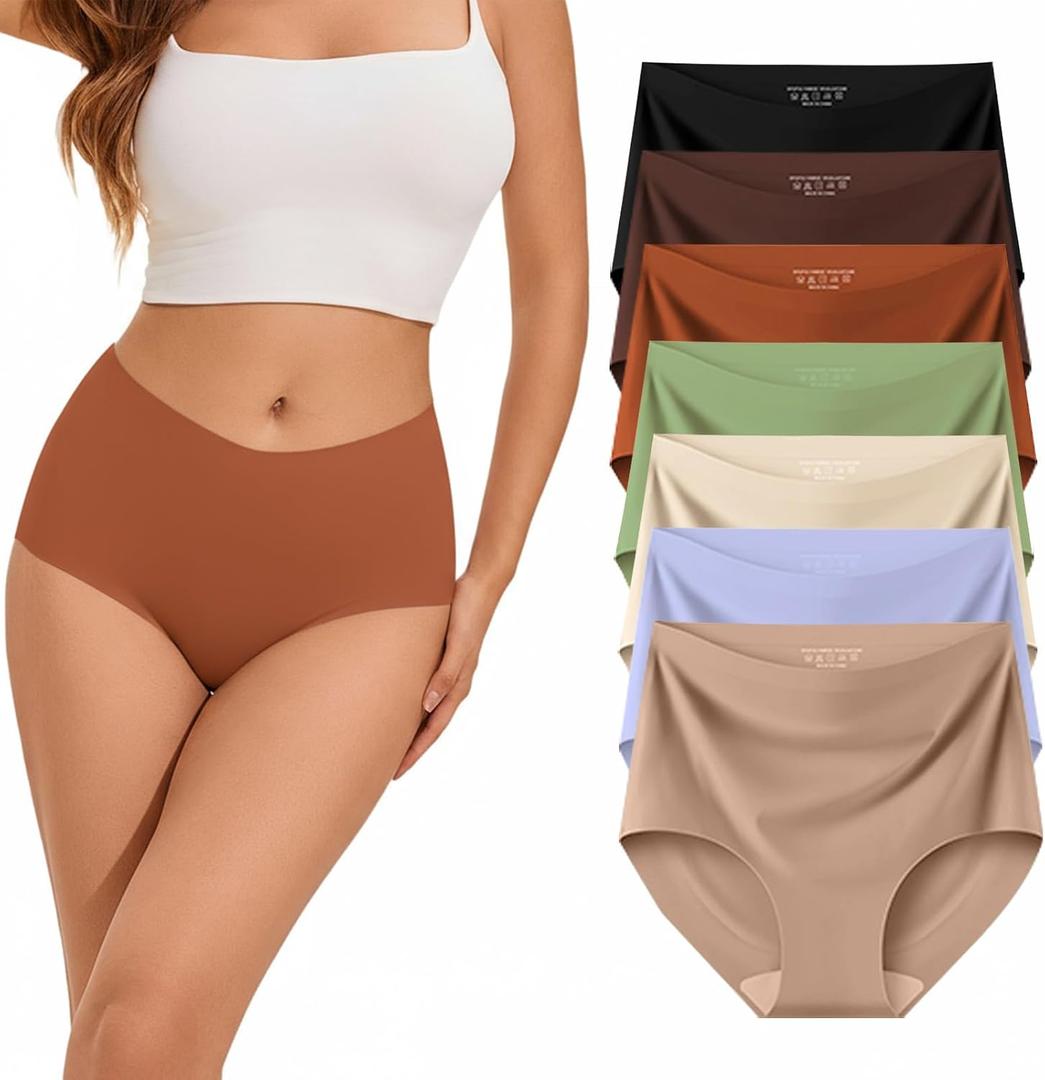 Womens Underwear High Waist Tagless 7 Pack Panties Seamless Full Coverage Briefs Silky Stretch, Size: XX-Large