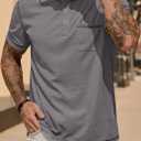 Mens Henley Shirts Casual Waffle Stretch Summer T-Shirt with Pocket (S-XXL) (Gray, S)
