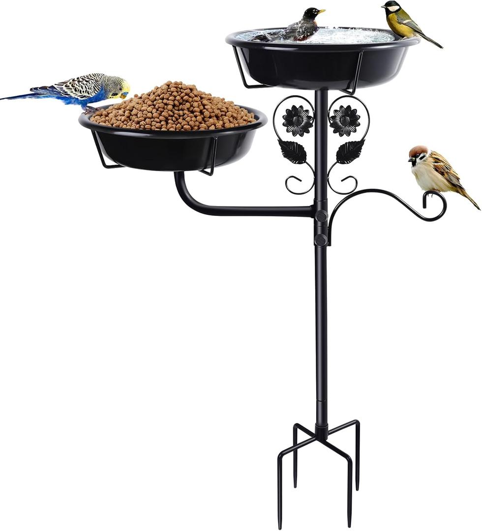 32.7 Inch Metal Bird Bath for Outside, Double Bowls Bird Baths for Outdoors, Freestanding Birdbaths for Outdoors Garden Decor, Bird Feeders Stand for Outdoors with Metal Stake,Garden Decor for Outside (Large)