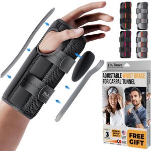 DR. BRACE Adjustable Wrist Brace Night Support for Carpal Tunnel, Doctor Developed, Upgraded with Double Splint & Therapeutic Cushion,Hand Brace for Pain Relief,Injuries,Sprains (L/XL Right Hand, Black)