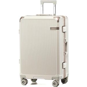 Carry On Luggage with Spinner Wheels, Zipperless Hard Shell Suitcase with Aluminum Frame, Lightweight TSA Approved Suitcase for Business Travel (Beige, 20 Inch)