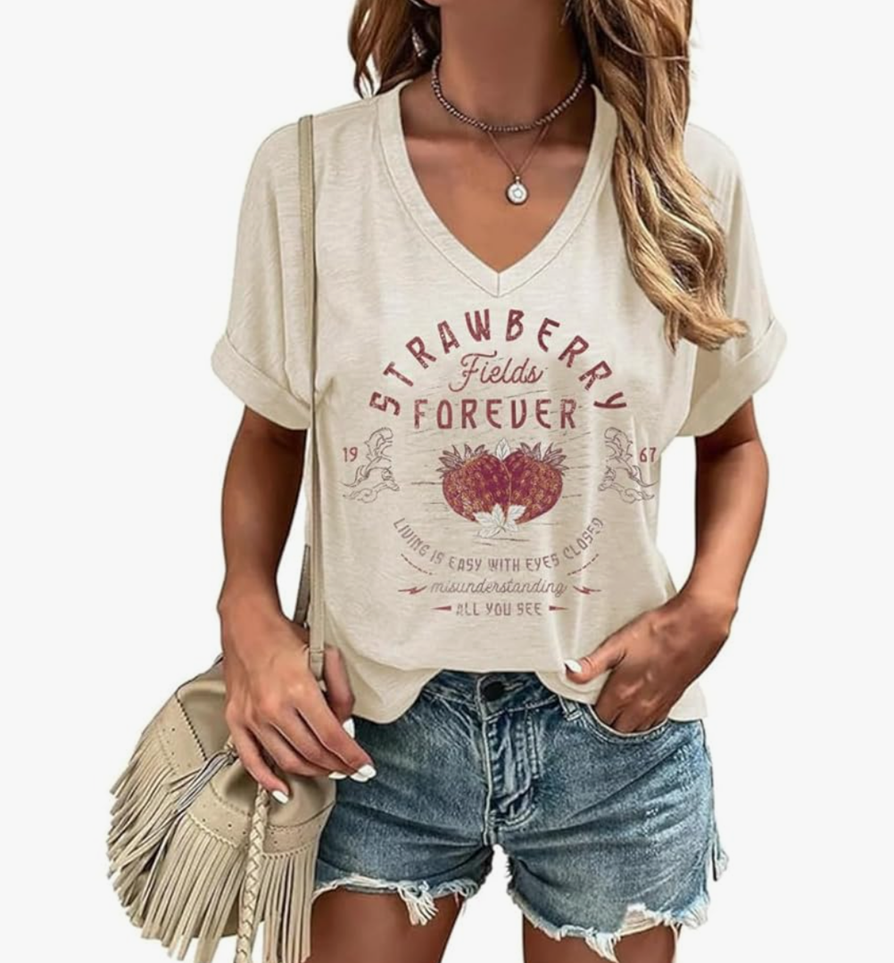 Women Rock Band T-Shirts Vintage Rock and Roll Country Music Shirt Funny Concert Outfit V-Neck Vacation Tops (XL)