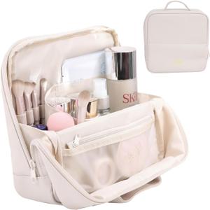 Makeup Bag,Large Capacity Cosmetic Bags for Women,Portable Toiletry Bag Free-Standing Brush Holder for Easy Access