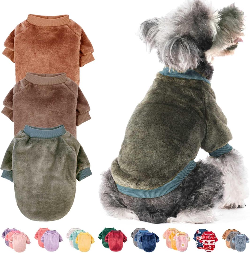FabriCastle Dog Sweater, 3-Pack Dog & Cat Clothes, Soft and Warm Pet Jackets XXS for Small Dogs Boy & Cats, Winter Pet Apparel Costumes, Puppy Outfits (Camel, Khaki, Olive, XX-Small)