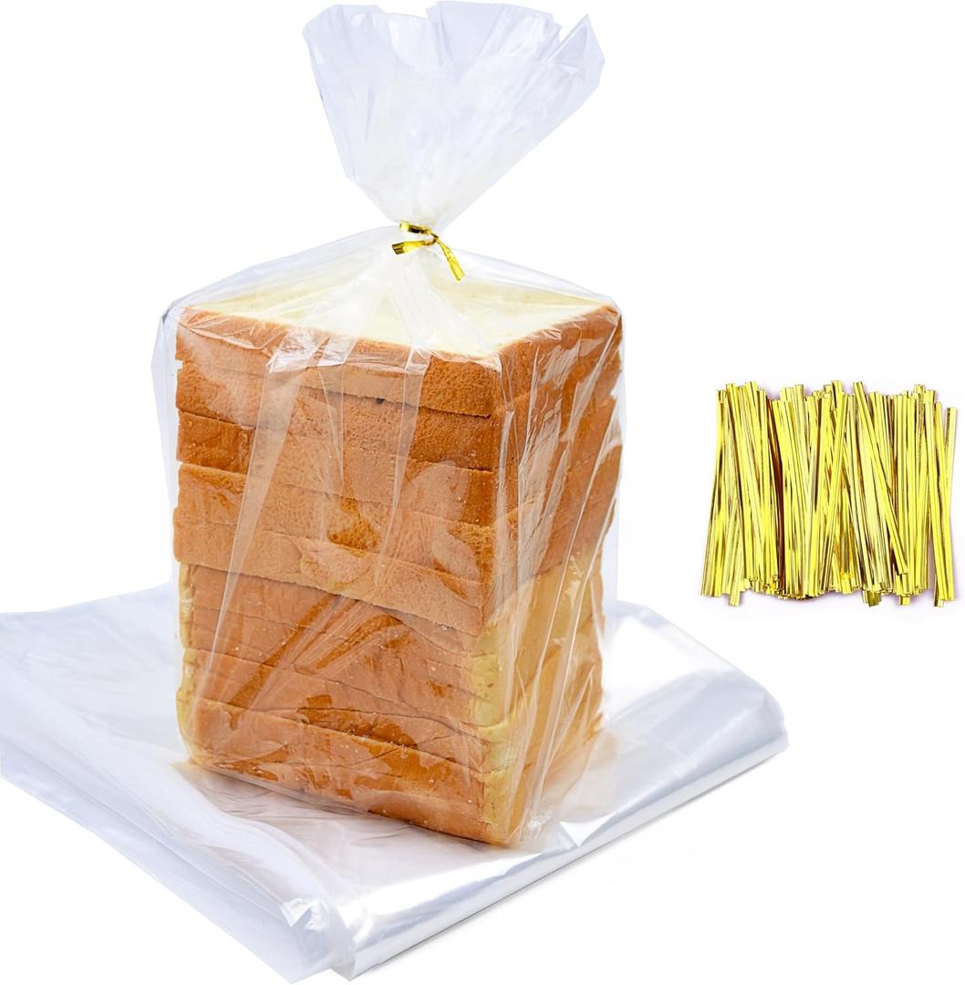 75Pcs Plastic Bread Bags for Homemade Bread and 90 Ties, 18 x 8 x 4 Inch Reusable Clear Loaf Bags, Adjustable, Perfect for Home Bakers and Bakeries