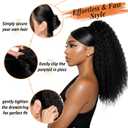 Kinky Straight Ponytail Extension for Black Women,16 Inch Yaki Drawstring Ponytail,Natural-Looking Thick Synthetic Hairpiece for Daily Wear(Natural Black)