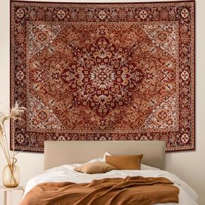 Apdidl Boho Mandala Hippie Wall Tapestry for Bedroom Aesthetic, Indian Bohemian Floral Tapestries Art Decor, Vintage Orange Fabric Vertical Wall Hanging for Living Room Dorm 51" X 60"