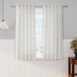 Nanspring Cream Cafe Curtains 54 Inch Length Set 2 Panel Back Tab Pocket Semi Sheer Short Linen Cream Curtain Tiers for Small Bathroom Window Basement 38x54 (Natural)