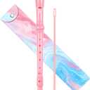 Soprano Recorder for Kids Beginners, German Fingering, C Key, 3 Piece with Cleaning Rod, Bag, Fingering Chart (Pink)