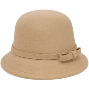 Felt Cloche Hat for Women Bowknot Fedora Bucket Hat 1920s Vintage Bowler Hats