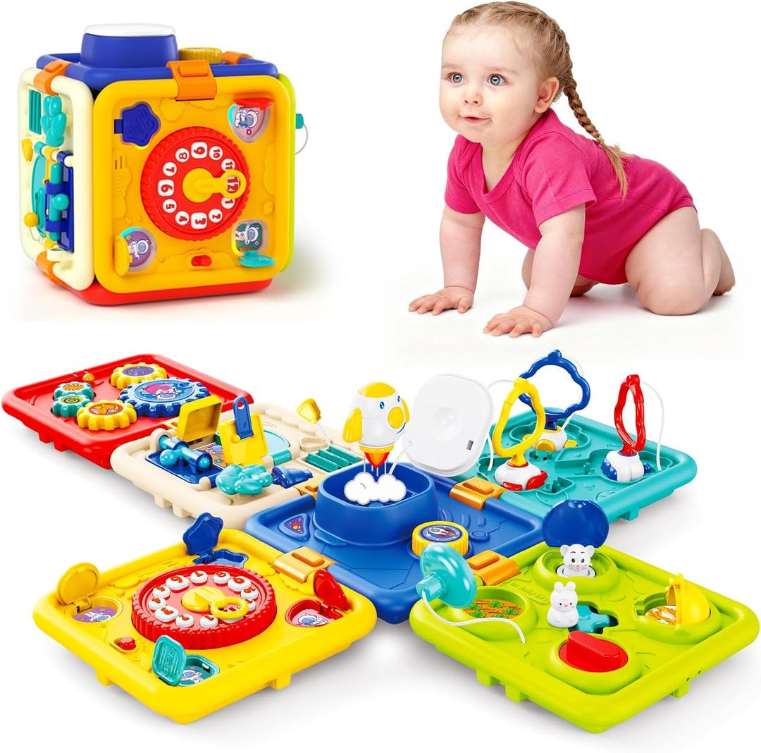 Covsen Montessori Toy for 1+ Year Old Girl Gift 6-in-1 Busy Board for Toddlers 1 2 3 4 Year Old Educational Sensory Early Development Toys First 1st Birthday Gifts for Kids