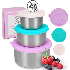 Stainless Steel Snack Boxes with Silicone Lids for Kids, Lunch Box Containers for Girls Toddler Daycare No-Spill Leakproof, Reusable Metal Cups, School Travel Food Storage, Pink Purple Unicorn Stainless Steel Snack Boxes with Silicone Lids for Kids, Lunch Box Containers for Girls Toddler Daycare No-Spill Leakproof, Reusable Metal Cups, School Travel Food Storage, Pink Purple Unicorn