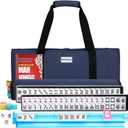 Marllifenney American Mahjong Tile Set,166 White Tiles Mahjong Set,4 Colors Mahjong Racks,Travel Mahjong Set with Blue Carrying Bag, Blue 