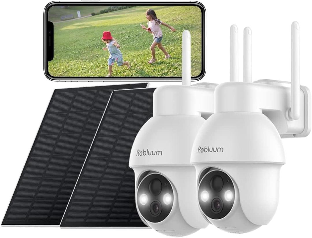 2K Solar Security Cameras Outdoor Wireless, 2 Pack Outdoor Camera Wireless Solar Powered, Pan Tilt 360WiFi Camera with Color Night Vision/PIR Sensor/2-Way Audio/Alexa/Google Assistant