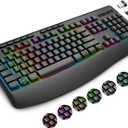 E-YOOSO RGB Wireless Keyboard, 3-Mode (2.4G/BT/USB), 9 Effects Backlits, Light Up Letters, Rechargeable Ergonomic Computer Silent Keyboard with Wrist Rest for Windows, Mac, PC, Laptop, Games