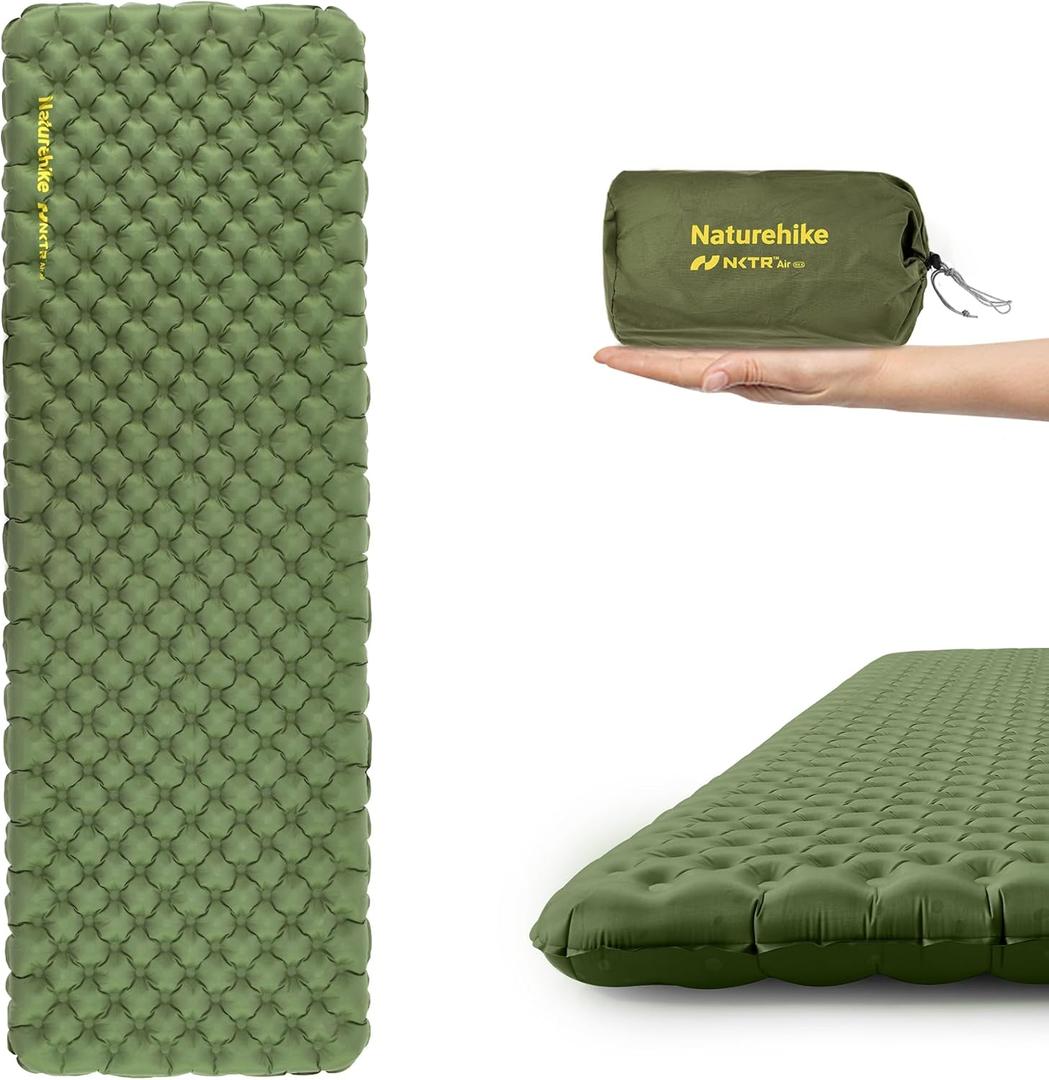 Naturehike Insulated Inflatable Sleeping Pad 27oz, 4.6R Ultralight Backpacking Sleeping Pad XL, NKTR AIR Lightweight Sleeping Mat for Camping, Hiking (Rectangular-77.17 x 25.2", Green)