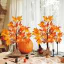 Fall Maple Tree Lights, Lighted Fall Tree with Acons Pine Cones, Fall Decor for Home, 24 LED USB/Battery Powered Autumn Tree, Thanksgiving Decorations Table Indoor Harvest Autumn Decor (2 FT, 2Pack)