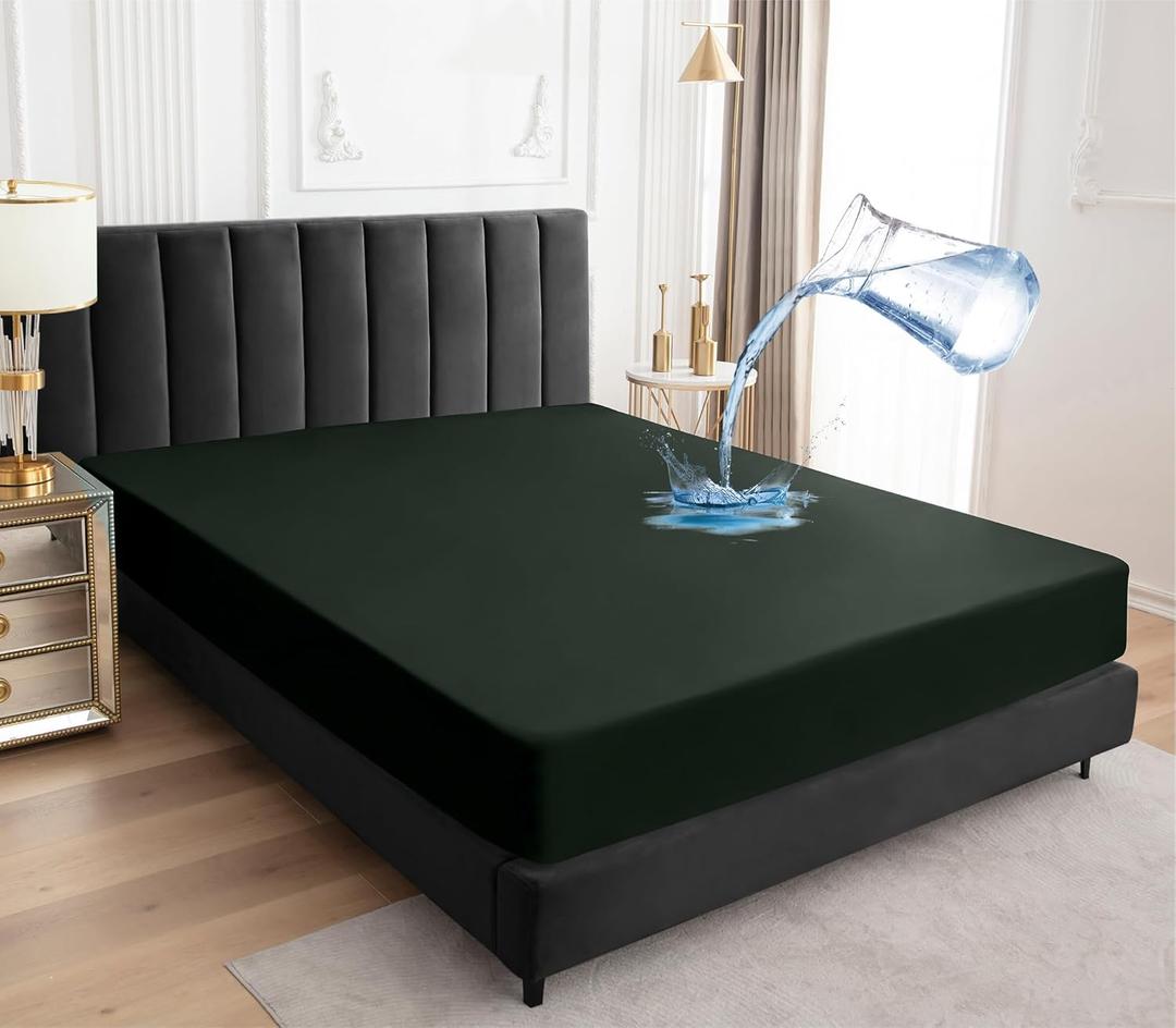 Sufdari Queen Size Mattress Protector,Waterproof Mattress Protector,Fitted Sheet Style Mattress Cover with 18" Deep Pocket,Washable and Comfortable-Green,Queen