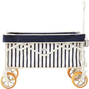 Beach Wagon for Sand with 6.7" Fat Tires, Foldable Beach Cart for Beach & Camping, Large Capacity Easy-Pull Wagon, Heritage Navy Stripe