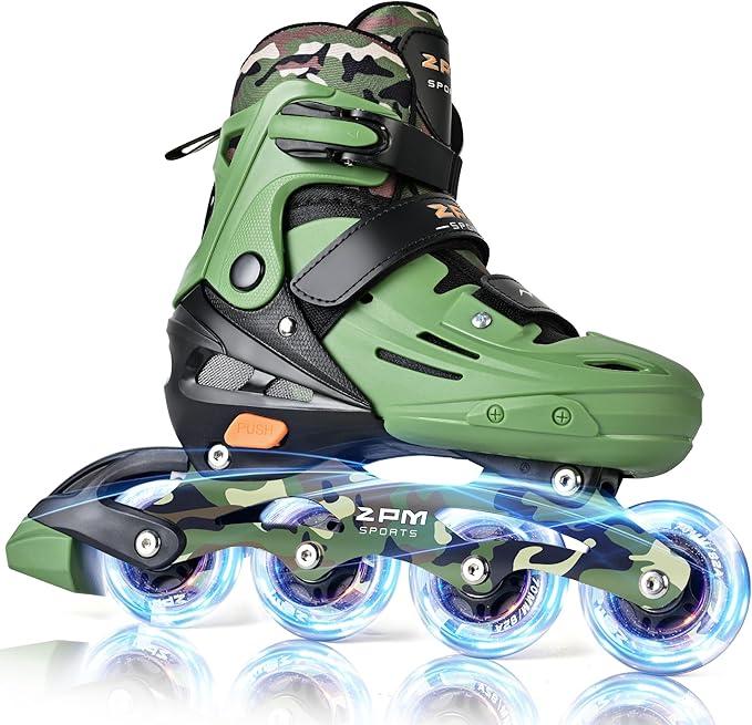 PM SPORTS Inline Skates for Kids Boys Girls Ages 5-8 8-12 3-5 4-8 6-12 with Light Up Wheels, Adjustable Children's Roller Skates Blades for Toddler Beginner Youth Indoor Outdoor, Size Medium