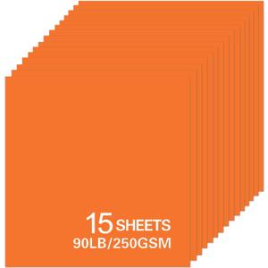 15Sheets Orange Cardstock Paper, 12x12 Card stock for Cricut, Thick Construction Paper for Card Making, Scrapbooking, Craft 90 lb / 250 gsm (Orange)