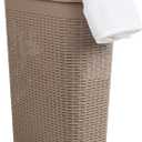 Mind Reader Slim Laundry Hamper with Lid, 40L Clothes Basket, Narrow Tapered Design with Ventilated Cutout Pattern, Plastic, Tan, Single