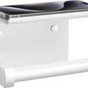 Tindbea Toilet Paper Holder with Phone Shelf, Adhesive or Screw Wall Mount Toilet Tissue Roll Holder, Rustproof & Multifunctional Stainless Steel Bathroom Storage Dispenser (White)