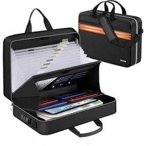 ZOOPIP Accordion File Organizer with Lock,Fireproof Document Organizer Bag with Shoulder Strap,Large 13 Pocket Expanding File Folder,Portable Safe Storage for Letter/Legal Files,Books, LaptopBlack