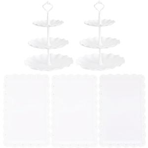 RAUVOLFIA 5 Pcs Dessert Stand Set, 2X Small 3 Tiers White Plastic Cupcake Stand Holder & 3X Rectangle Party Serving Trays/Platters for Wedding Birthday Baby Shower Tea Party Buffet (White) RAUVOLFIA 5 Pcs Dessert Stand Set, 2X Small 3 Tiers White Plastic Cupcake Stand Holder & 3X Rectangle Party Serving Trays/Platters for Wedding Birthday Baby Shower Tea Party Buffet (White)