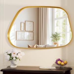 Irregular Wall Mirror 26"x40" Bathroom Mirrors Asymmetrical Artistic Decorative for Living Room Bedroom Bathroom Hallway Entryway,Trapezoid,Gold