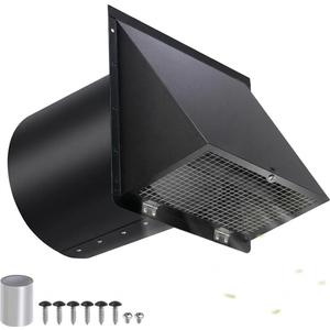 8 inch Hooded Wall Vent with Screen and Damper,Outdoor Wall Vent Cover Exhaust Vent Duct Cap,8" Exterior Vent Cover for Kitchen Range Hood Bathroom HVAC Duct Dryer Ventilation,Galvanized Steel,Black