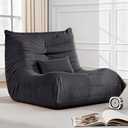 Bean Bag Chair for Adults - Large Bean Bag Chairs with Lumbar Pillow, Oversized Corduroy Memory Foam Boneless Chair with High-Rebound, Lazy Floor Sofa for Reading Gaming Living Room Bedroom, Grey