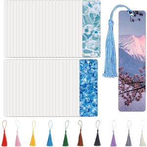 50 Pcs Metal Sublimation Bookmarks Double Sided, 6"x1.5" Sublimation Bookmark Blank Bulk Aluminum Sublimation Blanks DIY Bookmarks with Hole and Colorful Tassels for Crafts Gift 0.45mm Thick