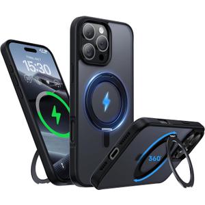 for iPhone 16 Pro Max Case 6.9-Inch with Magnetic 360 Ring Stand Compatible with MagSafe Frosted Matte Shockproof Protective Phone Cover 6.9" 2024, Black