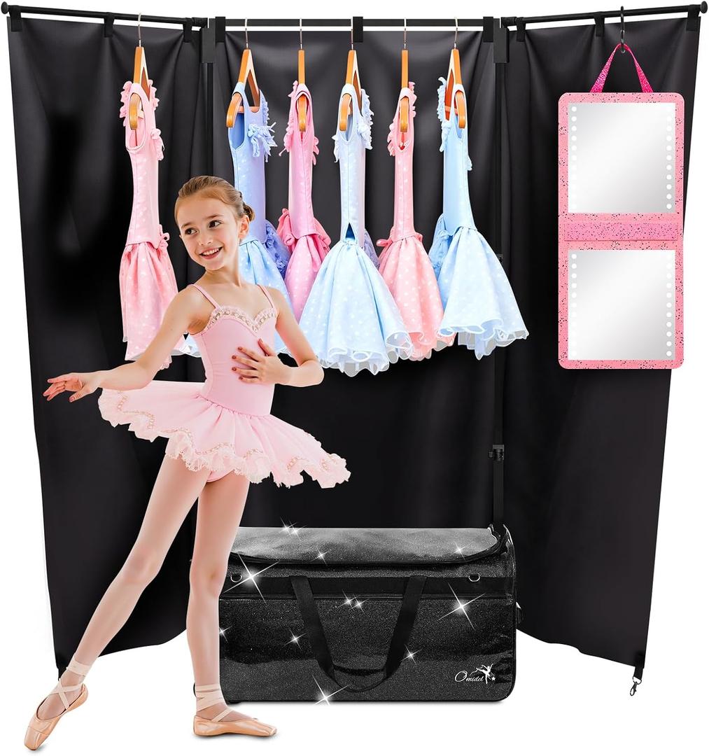 Dance Bag with Garment Rack and Curtain, 23" Rolling Dance Competition Duffle Bag with Garment Rack | Portable Dance Changing Room Suitcase for Dancers Athlete Livestreamer Cheerleaders