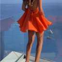 MakeMeChic Women's Halter Dress Tie Open Back Twist Sleeveless Flowy A Line Mini Dresses (Orange, L)