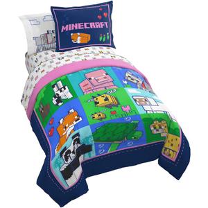 Jay Franco Minecraft Animal Patch 7 Piece Full Bed Set - Includes Comforter & Sheet Set Bedding - Super Soft Fade Resistant Microfiber (Official Minecraft Product), Full, Multi - Minecraft