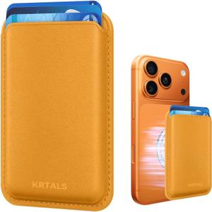 Magnetic Wallet Cell Phone Card Holder for Phone Case with Mag-Safe, Stronger Magnetic RFID Leather Phone Wallet Stick on Series of iPhone 17/16/15/14/13/12 and Pro/Promax, Yellow (WB-PT-01-Yellow)